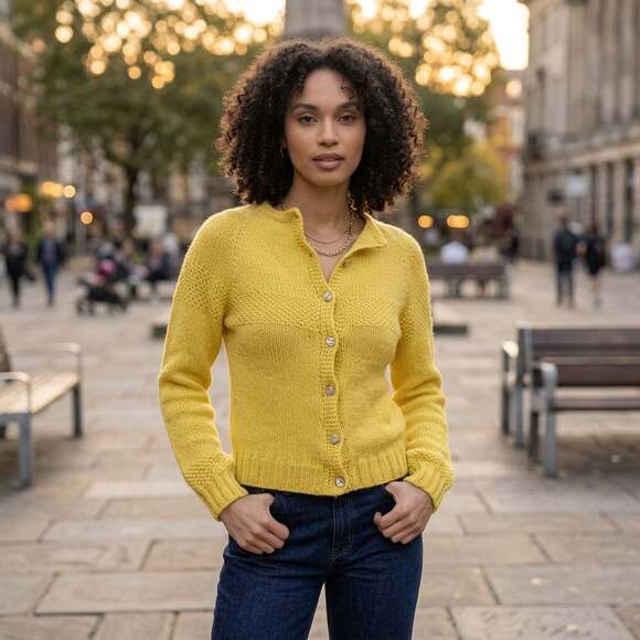 Sarah Smith Sweaters - Vintage Hand Made Yellow Button-Up Cardigan Sweater